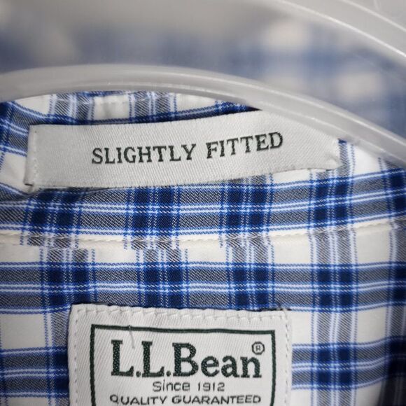 L.L. Bean Men's Slightly Fitted Blue/White Plaid Long Sleeve Button Shirt Size L - Picture 7 of 8